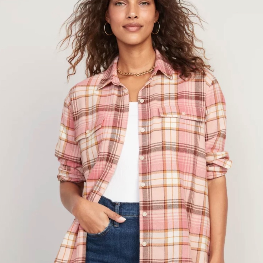 Old Navy The Boyfriend Pink Flannel